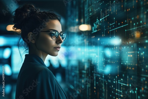 ai, business, engineer, network, technology, innovation, professional, artificial intelligence, developer, development. close up to software engineer, look at binary HUD for find some error to fix it. © sornthanashatr