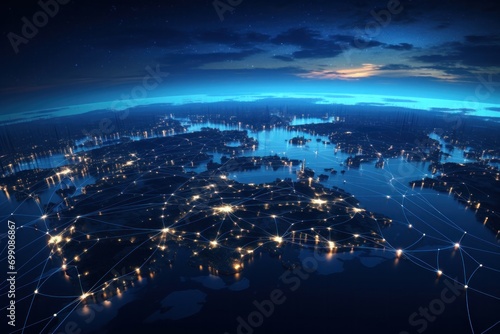 communication, connect, connection, digital, network, technology, wireless, energy, online, smart. modern city with wireless network connection. wireless network with city background at night.