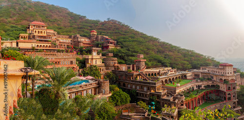 Neemrana Fort Palace - 15th century Fort located in Neemrana in Alwar Rajasthan India. Old medieval Fort-Palace built on Aravalli hills. Perfect weekend getaway from Delhi. Famous Luxury Resort India. photo