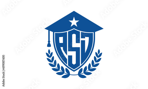 ASD three letter iconic academic logo design vector template. monogram, abstract, school, college, university, graduation cap symbol logo, shield, model, institute, educational, coaching canter, tech