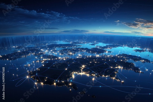 communication, connect, connection, digital, network, technology, wireless, energy, online, smart. modern city with wireless network connection. wireless network with city background at night.