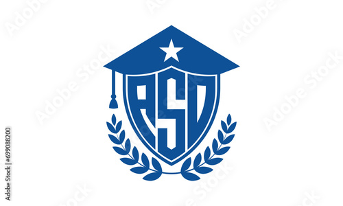 ASO three letter iconic academic logo design vector template. monogram, abstract, school, college, university, graduation cap symbol logo, shield, model, institute, educational, coaching canter, tech
