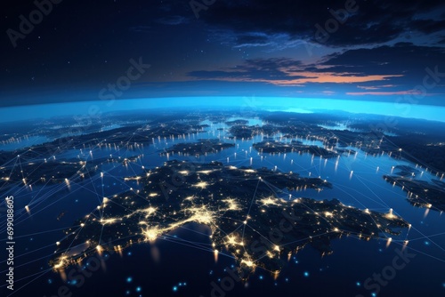 communication, connect, connection, digital, network, technology, wireless, energy, online, smart. modern city with wireless network connection. wireless network with city background at night.