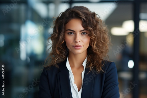 portrait, business, businesswoman, office, opportunity, co-worker, working space, leadership, smile, elegance. portrait image is close up businesswoman at working space. behind have office asset.