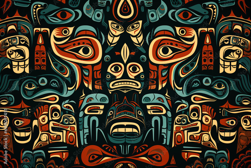 Background illustration inspired by Native American art for postcards and web design