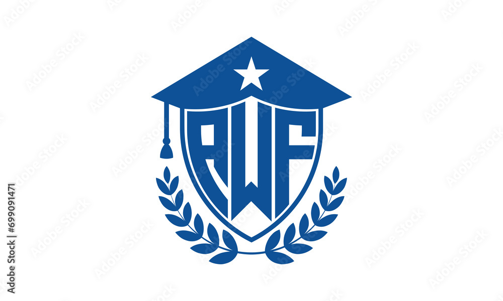 AWF three letter iconic academic logo design vector template. monogram, abstract, school, college, university, graduation cap symbol logo, shield, model, institute, educational, coaching canter, tech AWF three letter iconic academic logo design vector template. monogram, abstract, school, college, university, graduation cap symbol logo, shield, model, institute, educational, coaching canter, tech