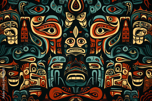 Background illustration inspired by Native American art for postcards and web design