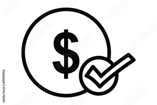 Check mark with dollar sign. icon related to finance success. line icon style. element illustration