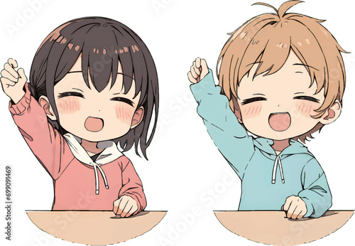 手を上げる子供達