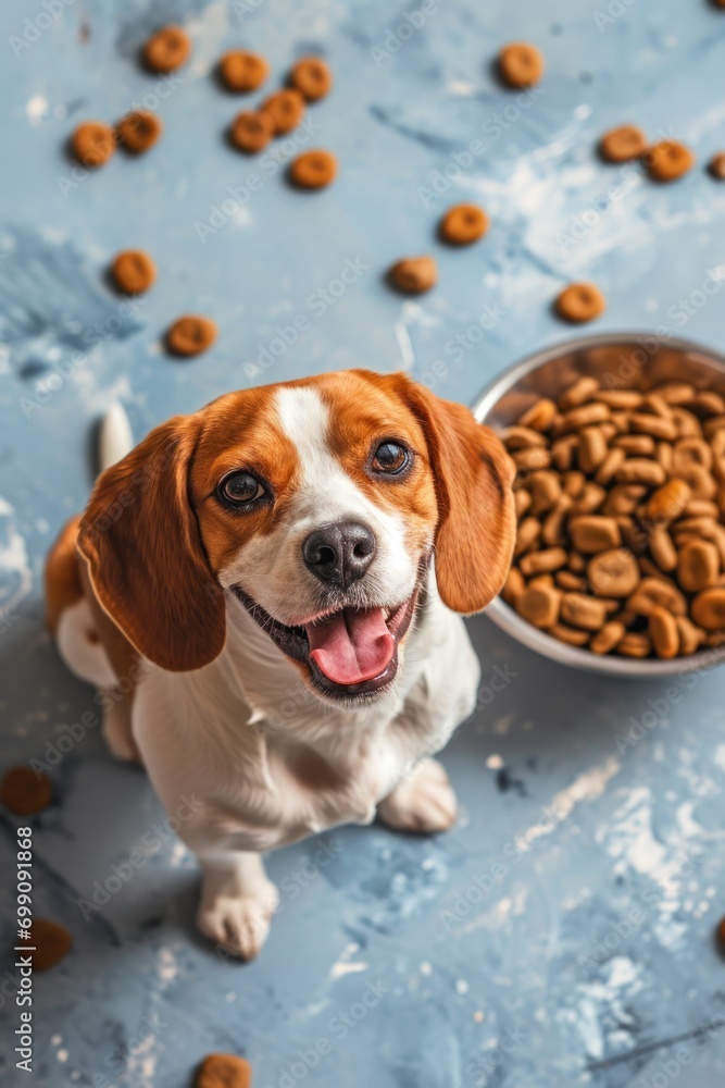 Dog with healthy dog food Dog with healthy dog food