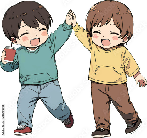 ハイタッチをする子供達