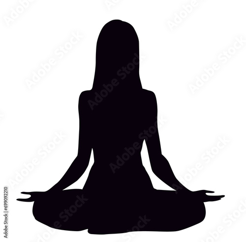 ヨガの「安楽座のポーズ」をする女性シルエット_png