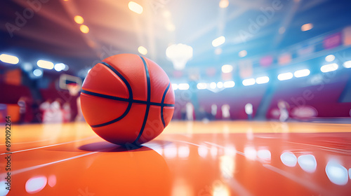 Basketball Ball on Wooden Background.AI Generative 