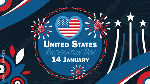 United States Ratification Day vector banner design with geometric shapes and vibrant colors on a horizontal background. Happy United States Ratification Day modern minimal poster.