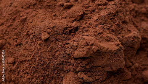 Heap of cocoa powder, close up photo