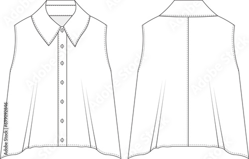 slouchy oversize vest template technical drawing flat sketch cad mockup fashion woman design model style denim jean
