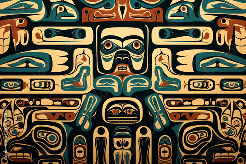 Background illustration inspired by Native American art for postcards and web design 