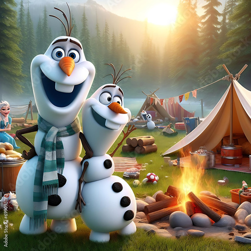 Frozen Olaf in summer camp, generative AI photo