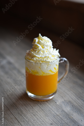 Tasty Italian creamy hot drink - Bombardino. Europe, Italy.