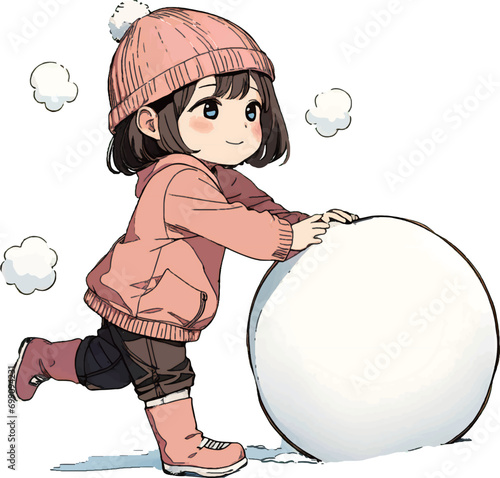 雪だるまを作る子供