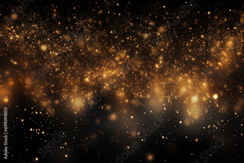 gold, dust, light, sparkle, luxury, glow, christmas, confetti, magic, shine. banner with a background image of golden dust and black sequins. falling around likes nebula galaxy and star in universe. © Day Of Victory Stu.