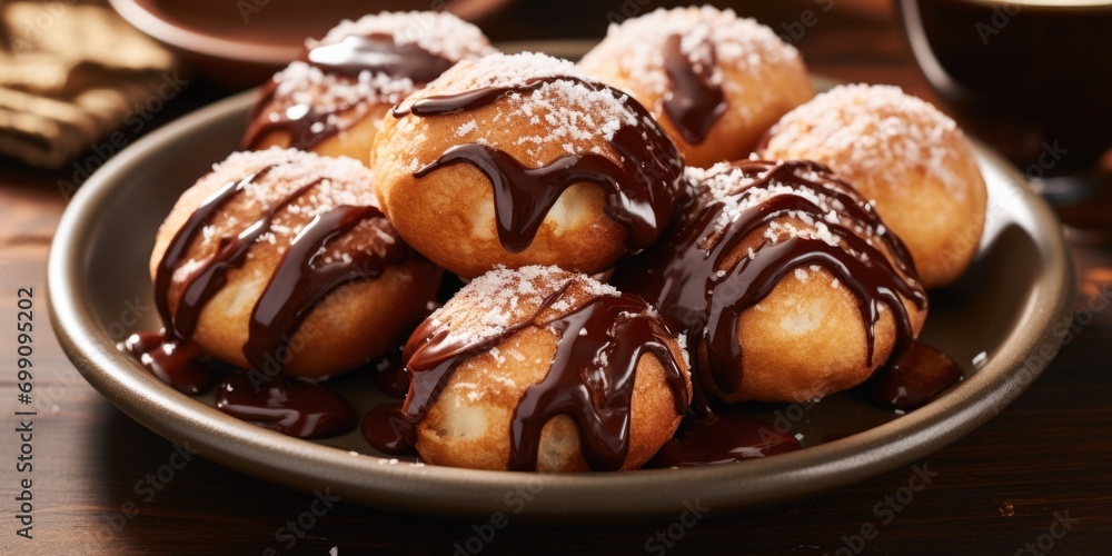 These fried doughnuts are filled to the brim with irresistibly smooth peanut er, balancing the sweetness with a touch of saltiness. A drizzle of rich chocolate sauce adds a luxurious finishing These fried doughnuts are filled to the brim with irresistibly smooth peanut er, balancing the sweetness with a touch of saltiness. A drizzle of rich chocolate sauce adds a luxurious finishing