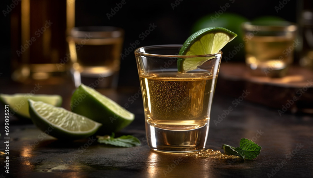 Refreshing cocktail with tequila, lime, and citrus fruit garnish generated by AI Refreshing cocktail with tequila, lime, and citrus fruit garnish generated by AI
