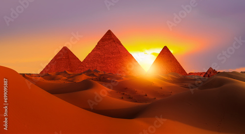 Giza Pyramid Complex at amazing sunset - Cairo  Egypt