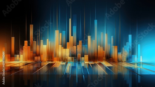 finance, graph, investment, chart, background, economy, financial, growth, money, stock. background urban architecture orange and blue solid likes a candlestick chart of investment with black scene.