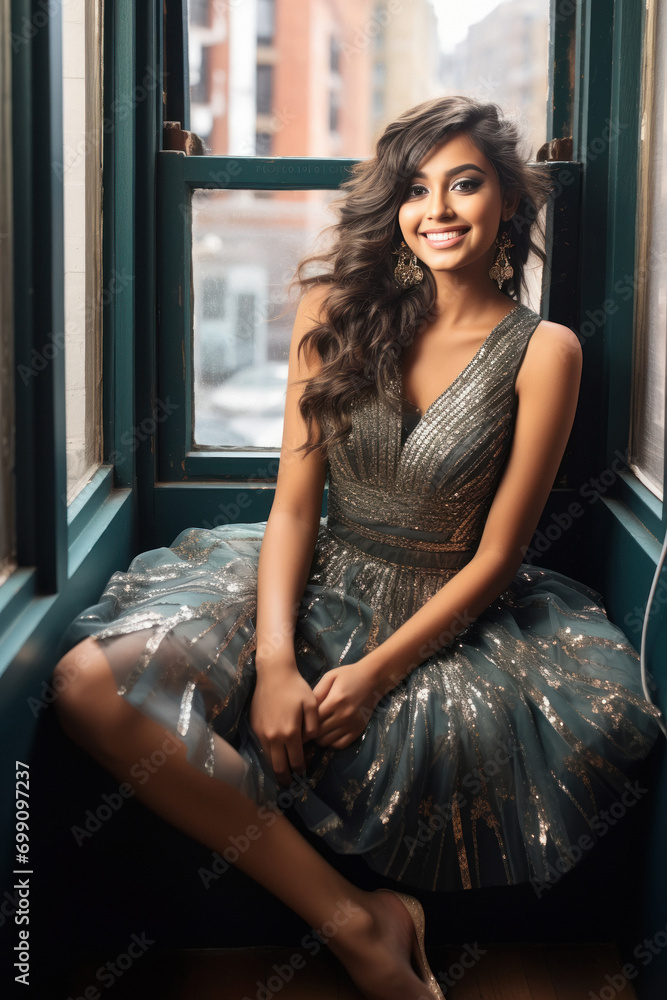 Fototapeta premium young indian woman in sparkly dress