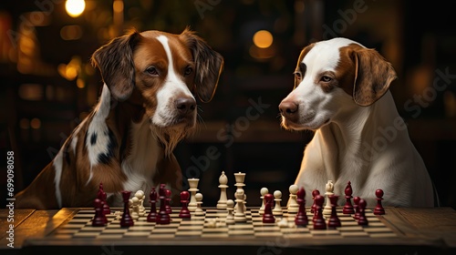A domestic dogs playing a game of chess. Generative AI
