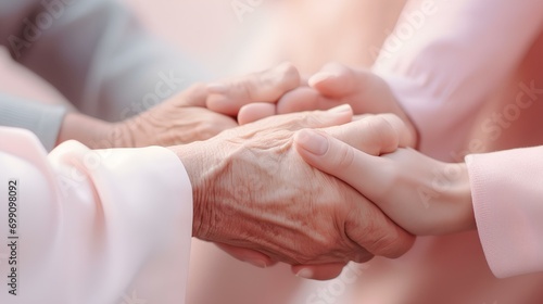 Close-up of the hands of two people holding hands.