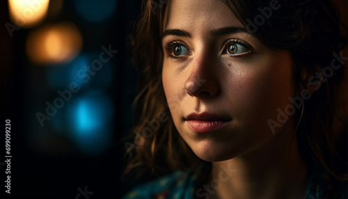 Wallpaper Mural Beautiful young woman with brown hair smiling at camera indoors generated by AI Torontodigital.ca