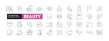Set of 36 Beauty line icons set. Beauty outline icons with editable stroke collection. Includes Sauna, Yoga, Swimming, Pedicure, Hair Dryer, and More.