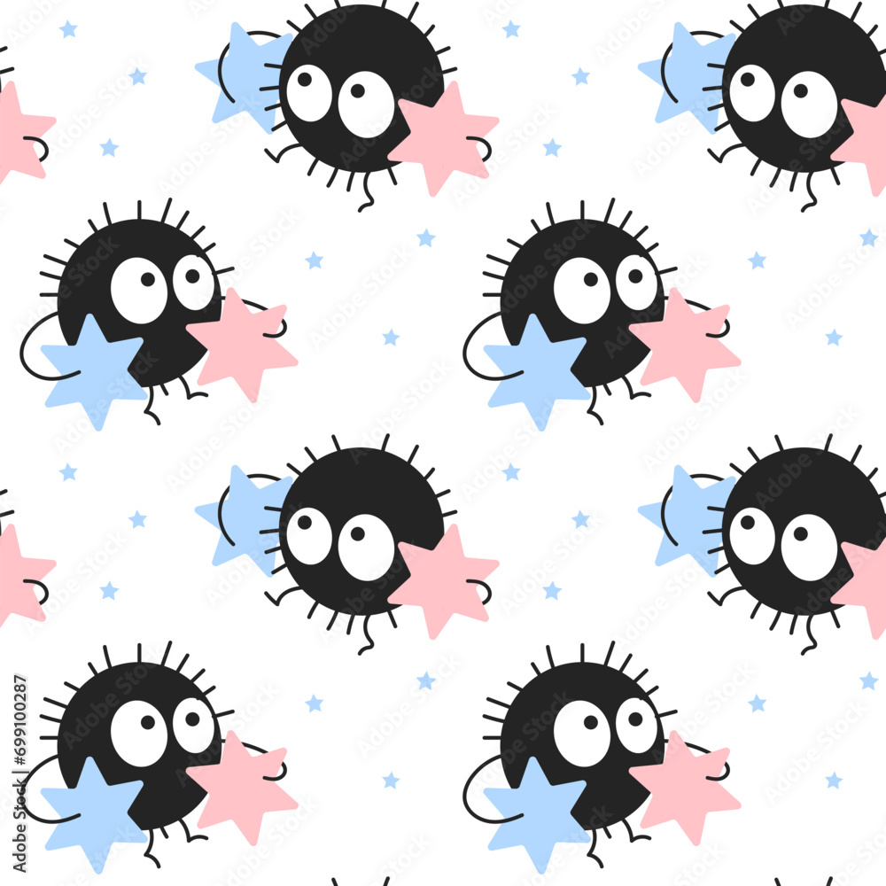 Seamless pattern, funny baby monsters. Children's print, textile, wallpaper, vector