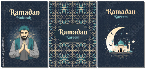 Set of Ramadan greeting cards, ramadan template. Islamic Poster, media banner. Ramadan Kareem.