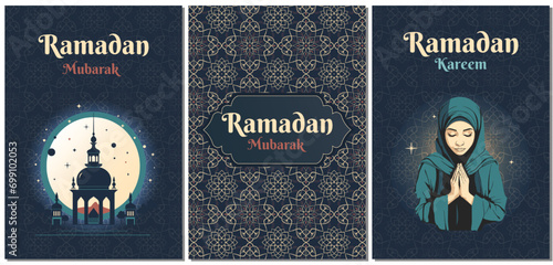 Set of Islamic greeting cards, ramadan template. Ramadan Kareem. Poster, media banner.