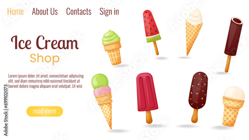Sweet ice cream shop landing page template