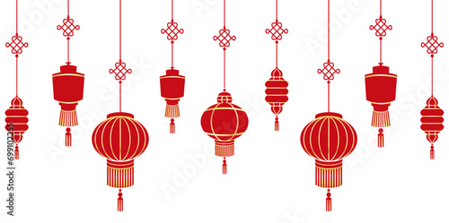 Illustration vector of red and gold chinese lanterns for new year and ramadan