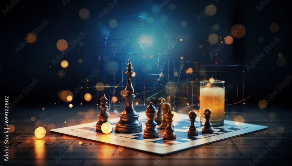chess, king, strategy, battle, competition, game, piece, pawn, success, board. orange chess piece standing against full set of chess pieces around white team. strategy, planning, and decision concept. - obrazy, fototapety, plakaty 