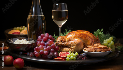 Freshness and nature on a wooden table, gourmet meal celebration generated by AI