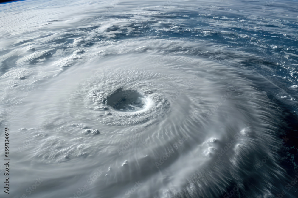Satellite View Captures Hurricane From Space, Featuring Super Typhoon Over The Ocean And The Distinctive Eye Of The Hurricane, Providing Dramatic And Atmospheric Background