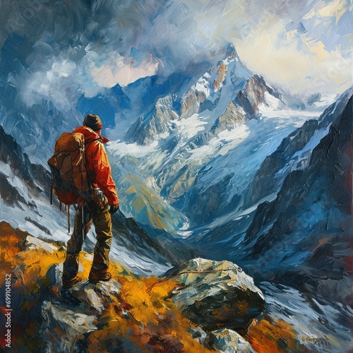 swiss mountain, Mountaineer looks at his goal, Mountaineer wants to reach his goal, Swiss mountains, Mountain landscape, Climbing peaks