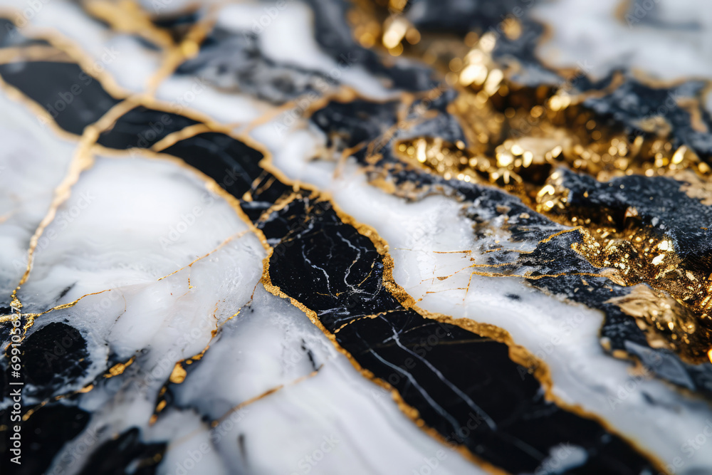 Sophisticated Black And White Marble Stone Enhanced With Gold Accents