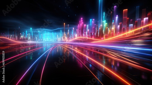 futuristic  background  technology  abstract  network  line  light  connection  communication  future. hi-end image background abstract wave red  blue light for technology banner generate via AI.
