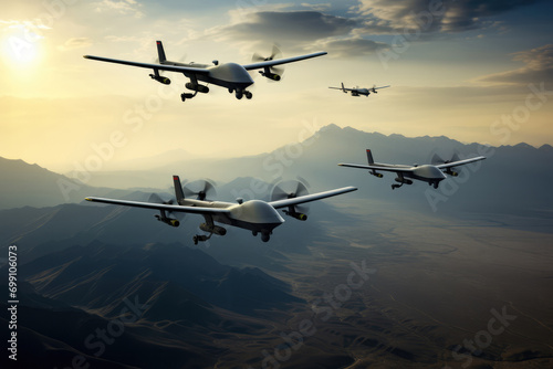 Images Depicting Advanced Combat Drones Equipped For Reconnaissance Or Combat