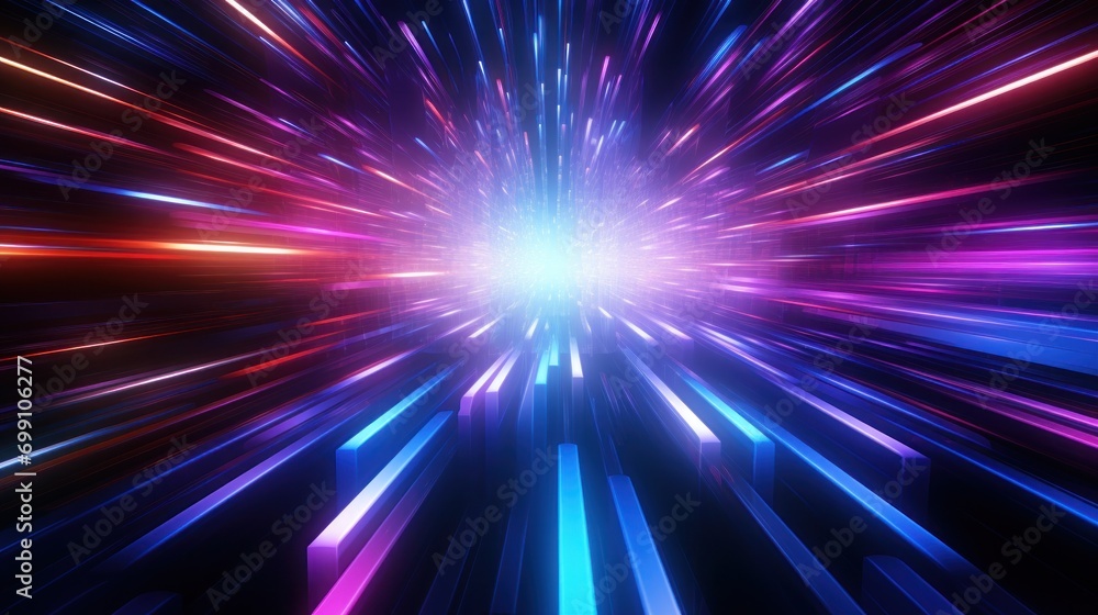 Naklejka premium futuristic, background, technology, abstract, network, line, light, connection, communication, future. hi-end image background abstract wave red, blue light for technology banner generate via AI.