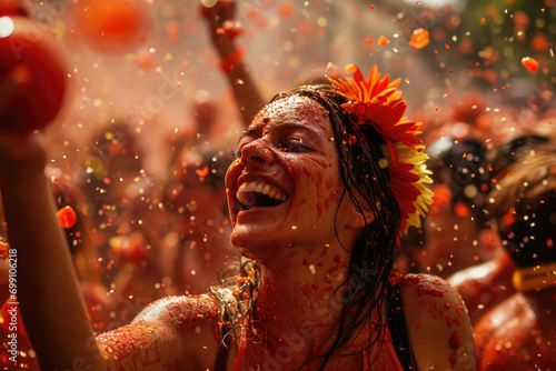 Enthusiastic Participants Engage In Tomato Throwing At La Tomatina Festival With photo