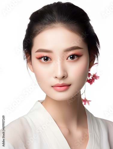 beautiful Chinese woman with flower hairpin, Generative AI