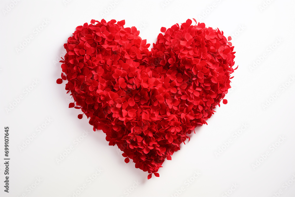 Background for Valentine's Day. 3D heart made of red flowers. Love. Romance.